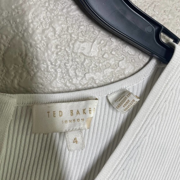 Ted Baker 4 Adalad Metallic Shift Dress White Gray Knit Tweed Fringe Sleeveless - Picture 5 of 9